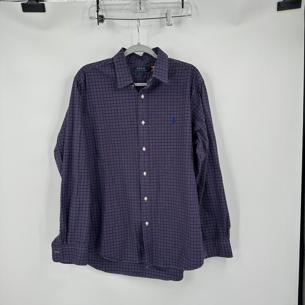Polo Ralph Lauren Mens Preppy Plaid Shirt Size XL Purple Ivy League Check